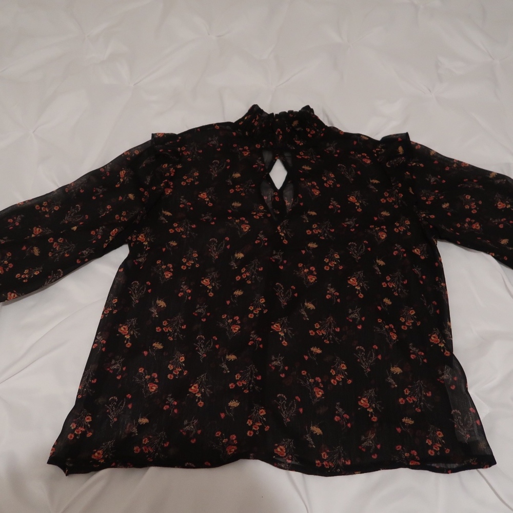 Keyhole Sheer Mock Neck Floral Top